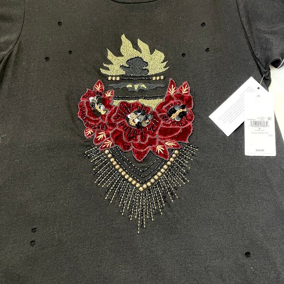 NWT GUESS Studded-Appliqué Ripped T-Shirt - Picture 9 of 13